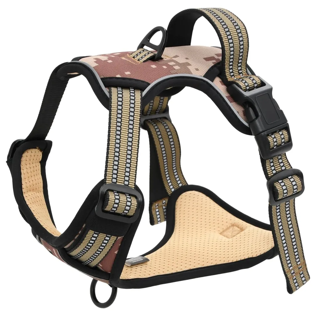 vidaXL Dog Harness with Lead & Collar Adjustable Camouflage Brown L