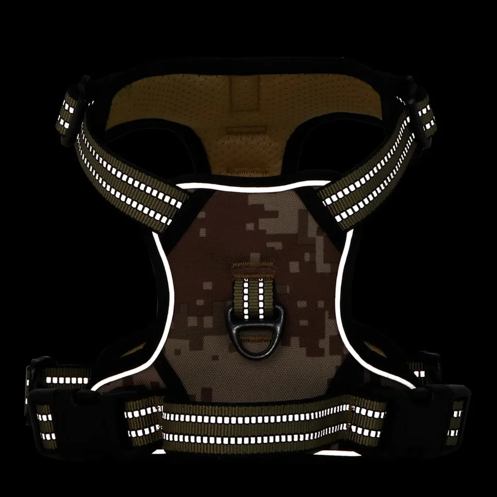 vidaXL Dog Harness with Lead & Collar Adjustable Camouflage Brown L