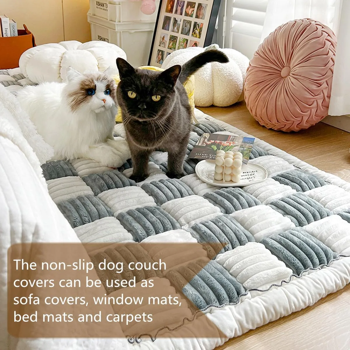 VISTABLUE Fuzzy Couch Covers for Pets, Couch Protector for Dogs Garden Chic Cotton Protective Couch Cover, Pet Mat Bed Couch Cover (Grey, 27.6 x 70.9in)