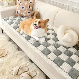 VISTABLUE Fuzzy Couch Covers for Pets, Couch Protector for Dogs Garden Chic Cotton Protective Couch Cover, Pet Mat Bed Couch Cover (Grey, 27.6 x 70.9in)
